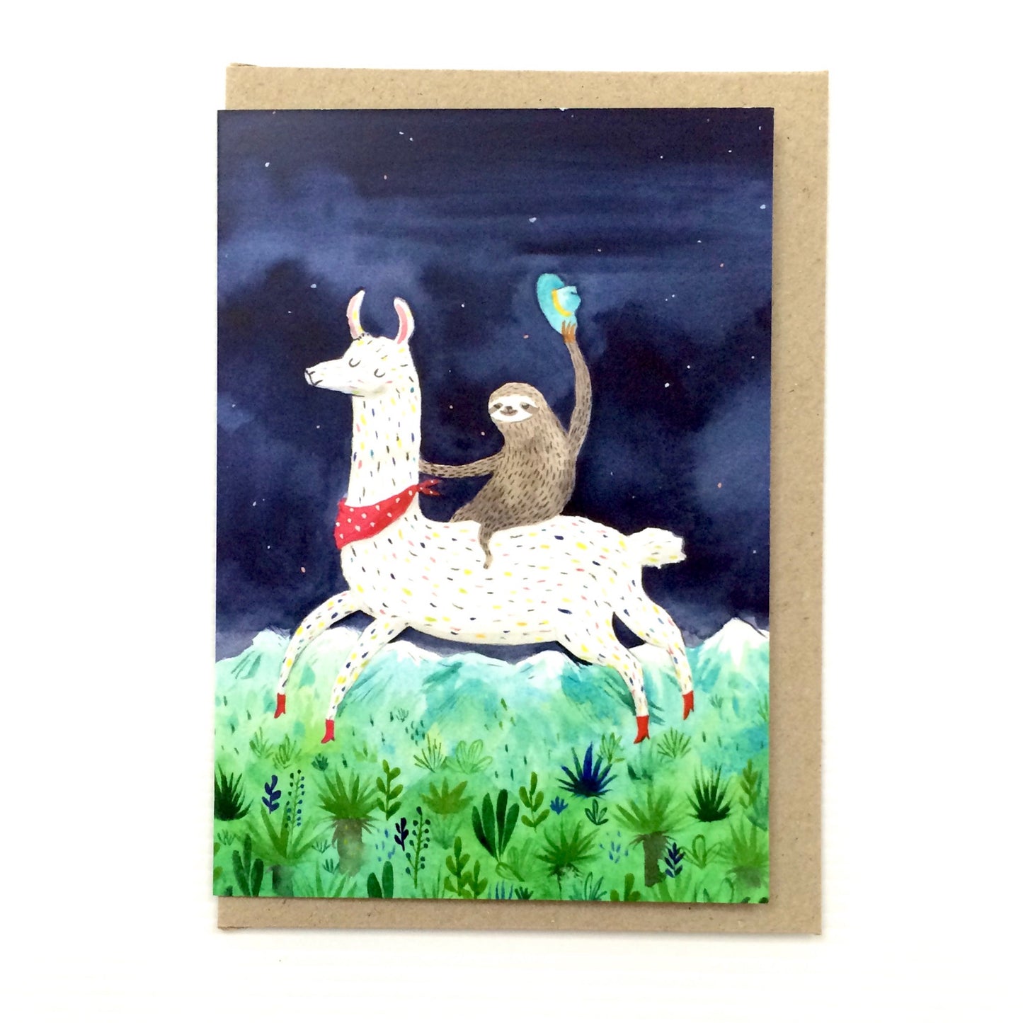 Surfing Sloth Card Llama and Sloth