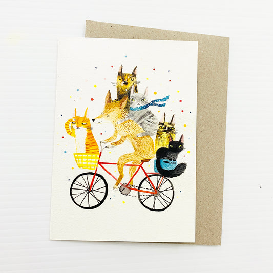 Surfing Sloth Card Cycling Dog and Cats