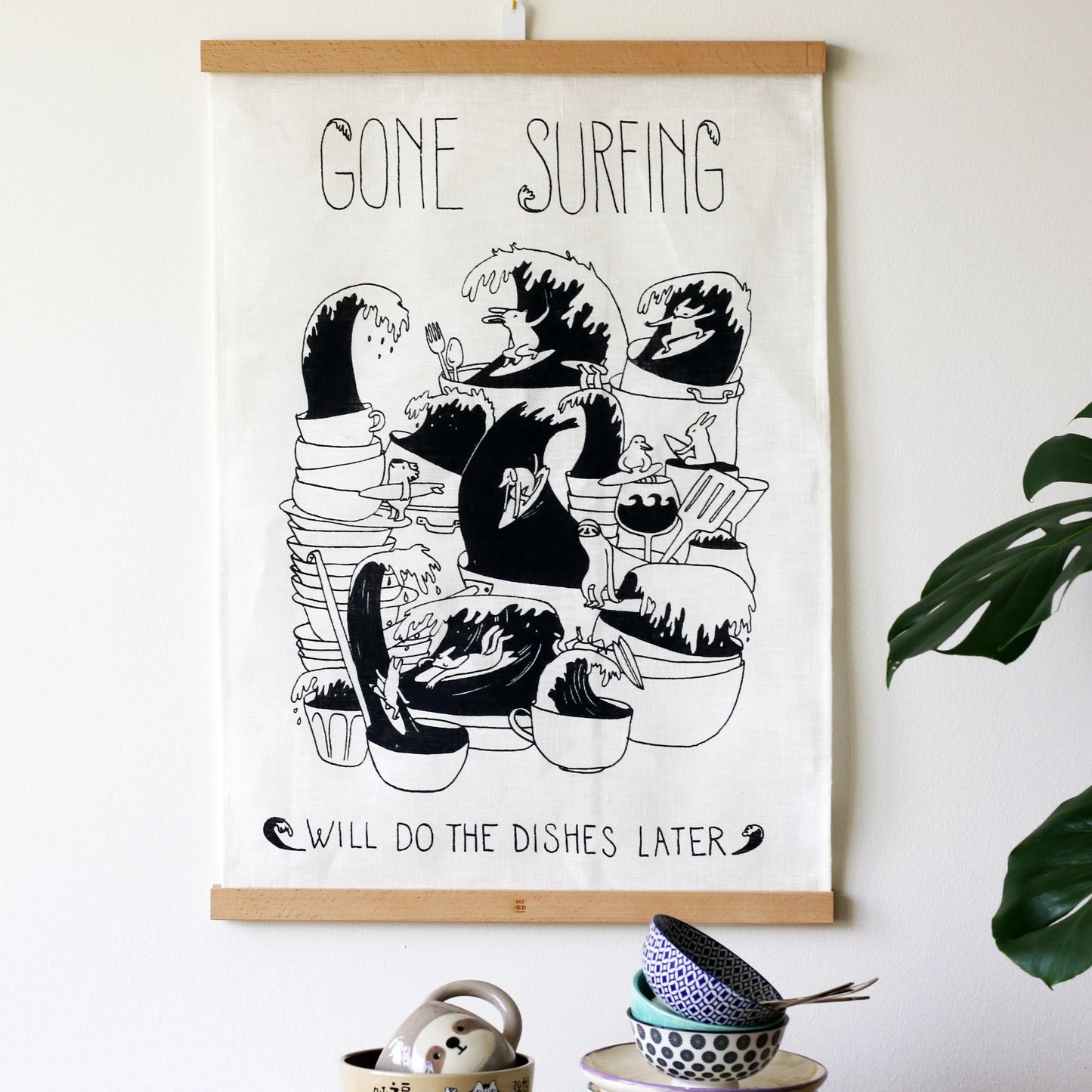 Surfing Sloth Tea Towel Gone Surfing