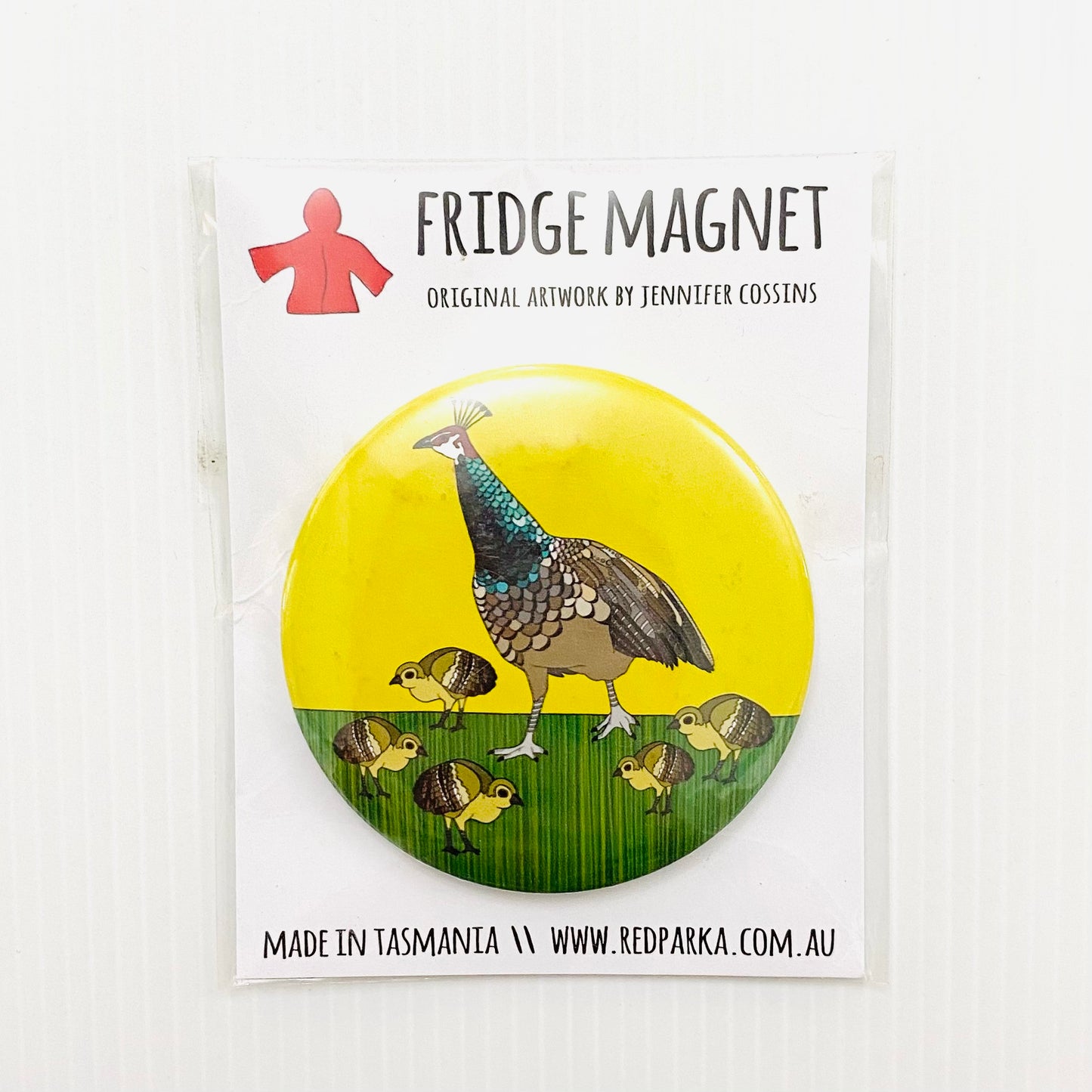 Red Parka Fridge Magnet Peacock