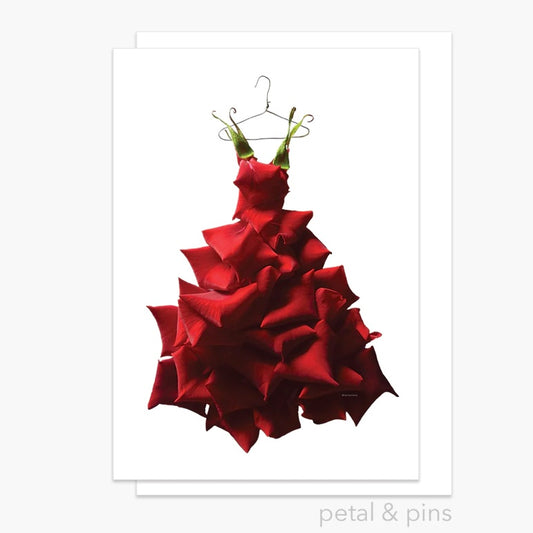 Petal & Pins Card Red Rose Gown