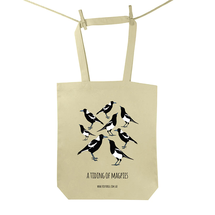 Red Parka Tote Bag Tiding of Magpie