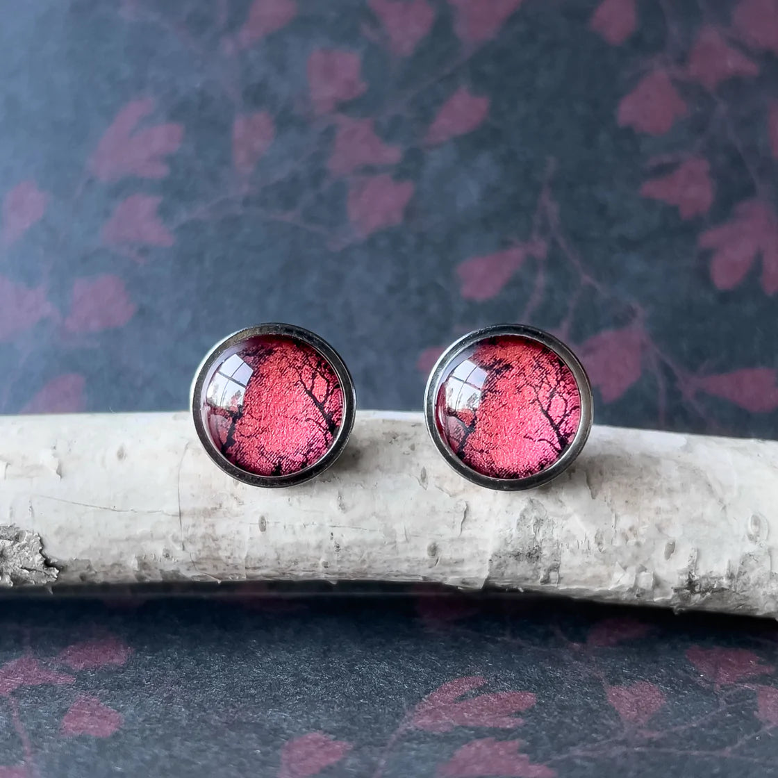 Myrtle & Me Stainless Steel Stud Earrings Gum Trees After Fire Red - Winter Edition