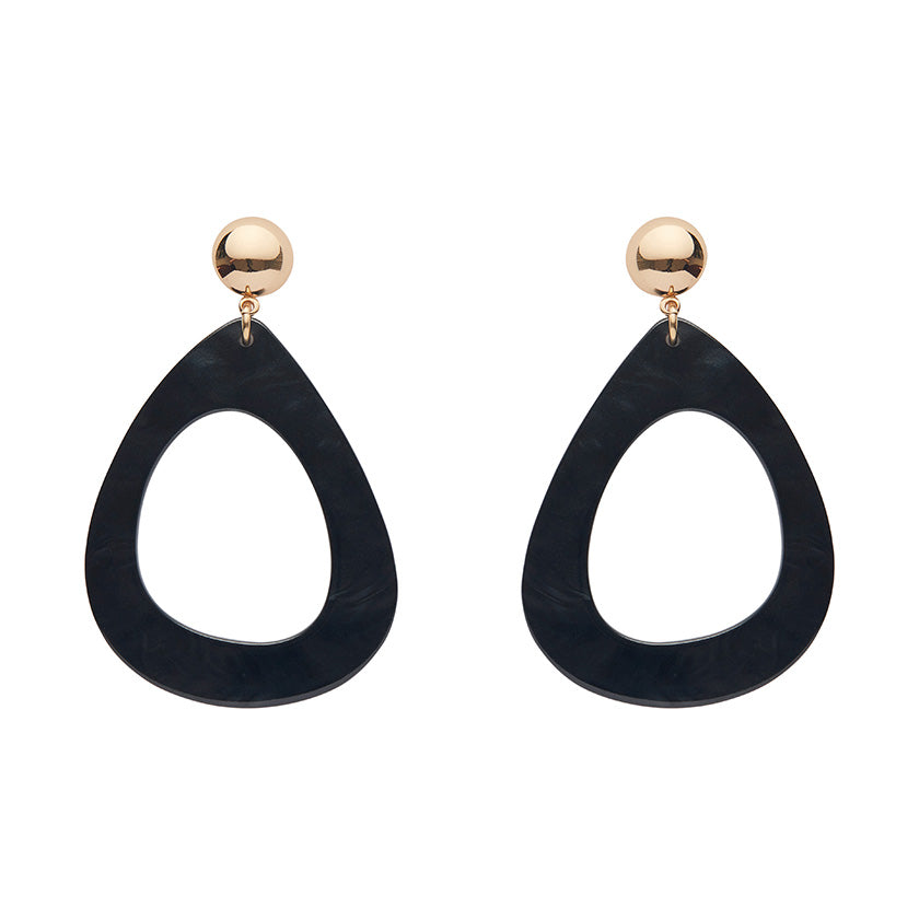 Erstwilder Statement Ripple Resin Tear Drop Earrings - Black