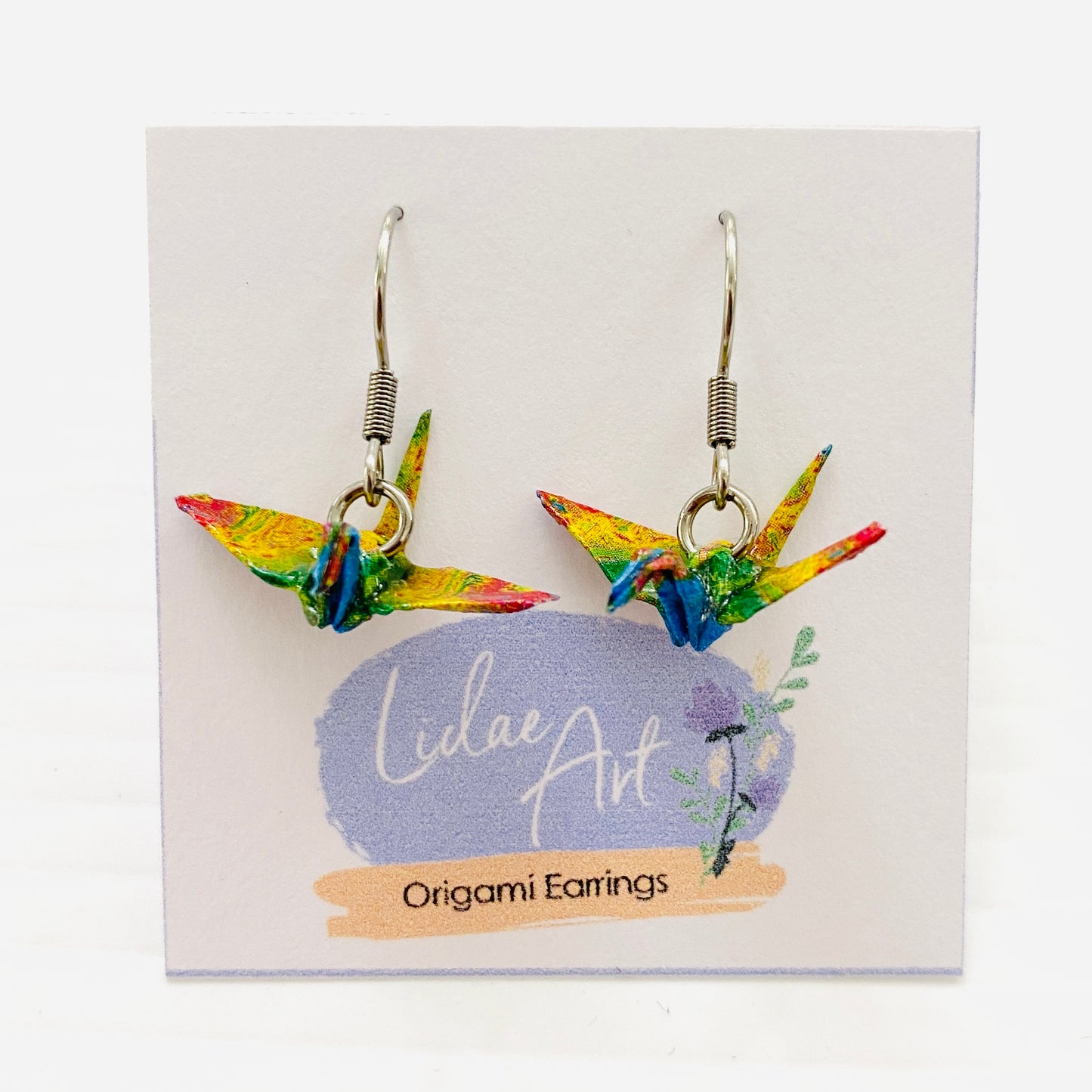 Lidae Art Origami Crane Earrings Rainbow
