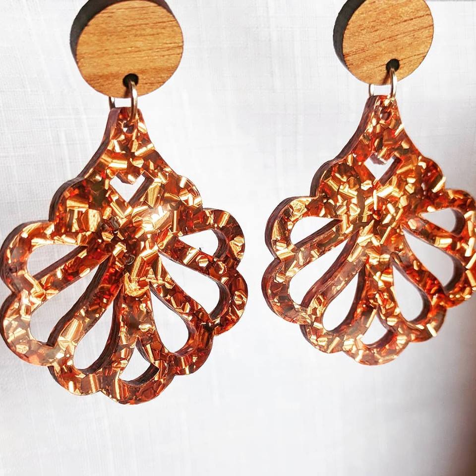 Under The Shade of a Bonsai Tree Earrings Glittery Copper Chandelier