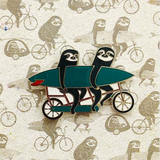 Surfing Sloth Enamel Pin - Tandem Sloths