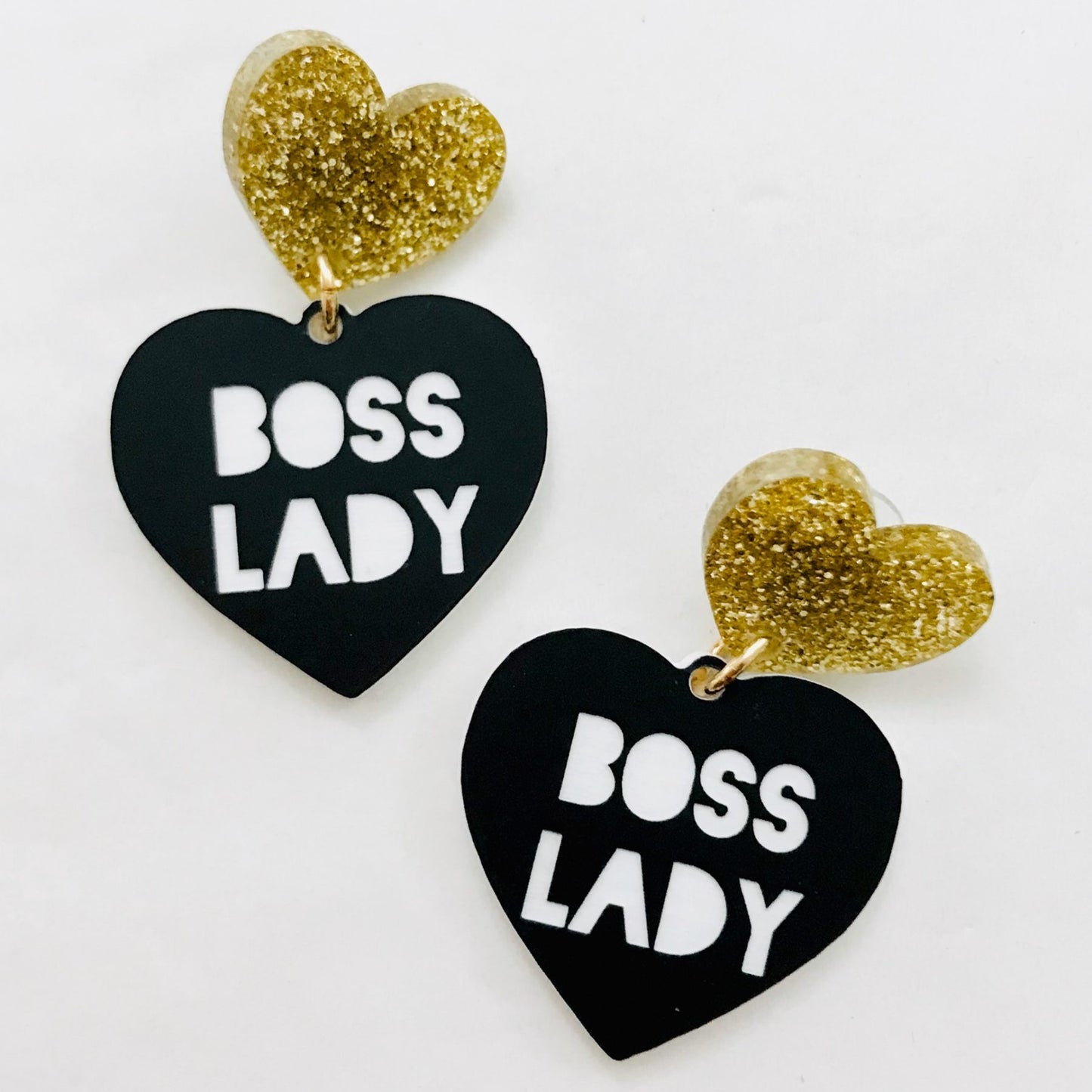 Haus of Dizzy Boss Lady Earrings in Gold Glitter Small