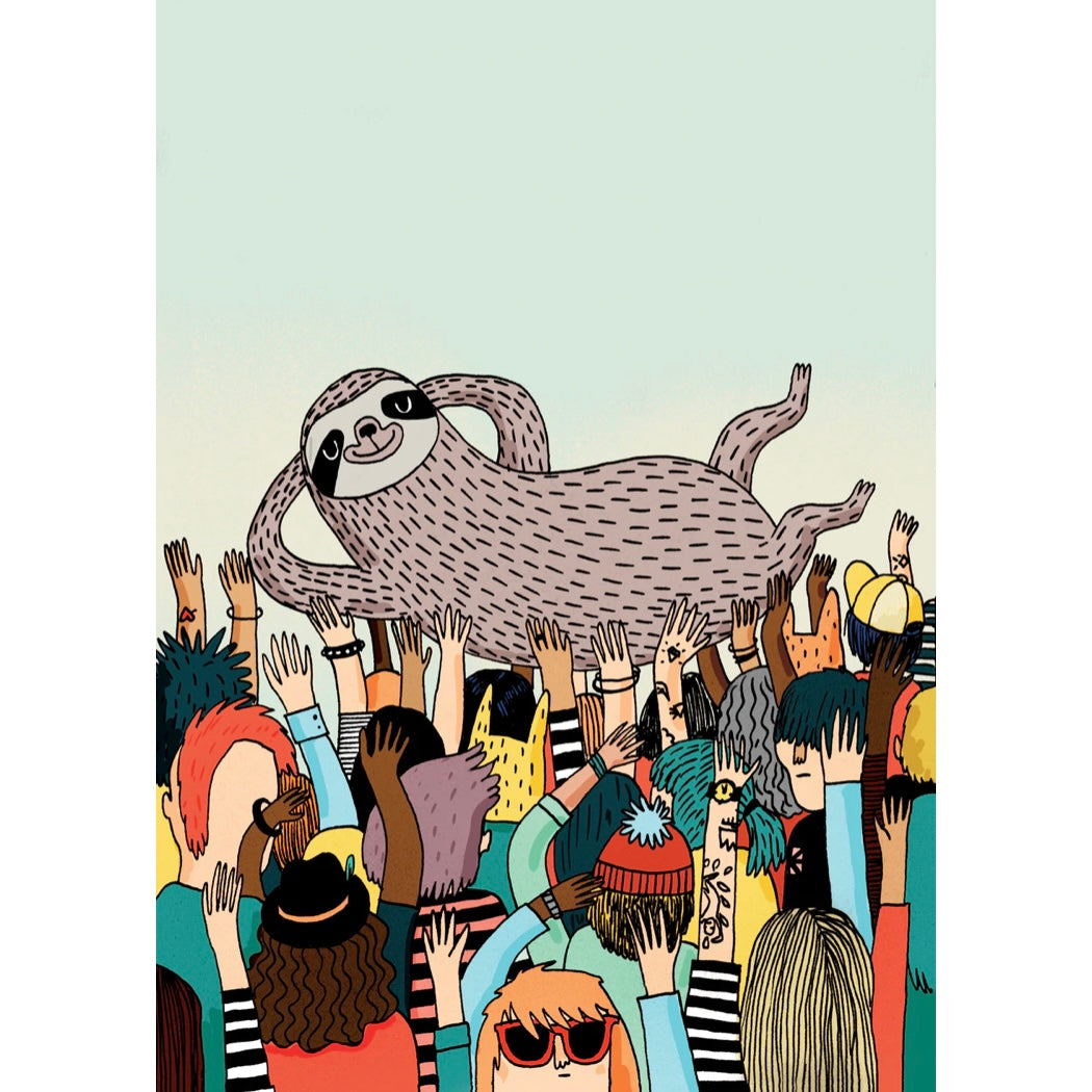 Surfing Sloth Print - Crowdsurfing Sloth