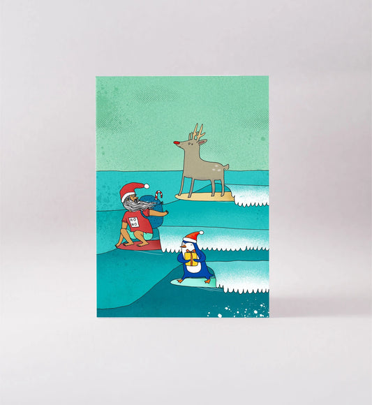 Surfing Sloth Christmas Card Surfing Santa