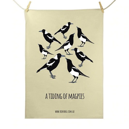 Red Parka Tea Towel Tiding of Magpies