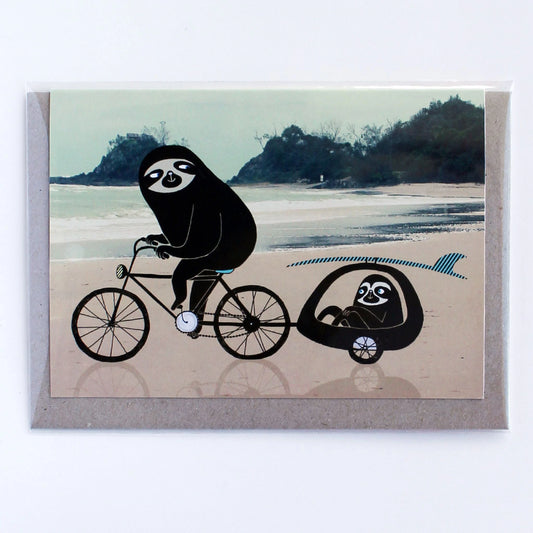 Surfing Sloth Card Beach Sloths