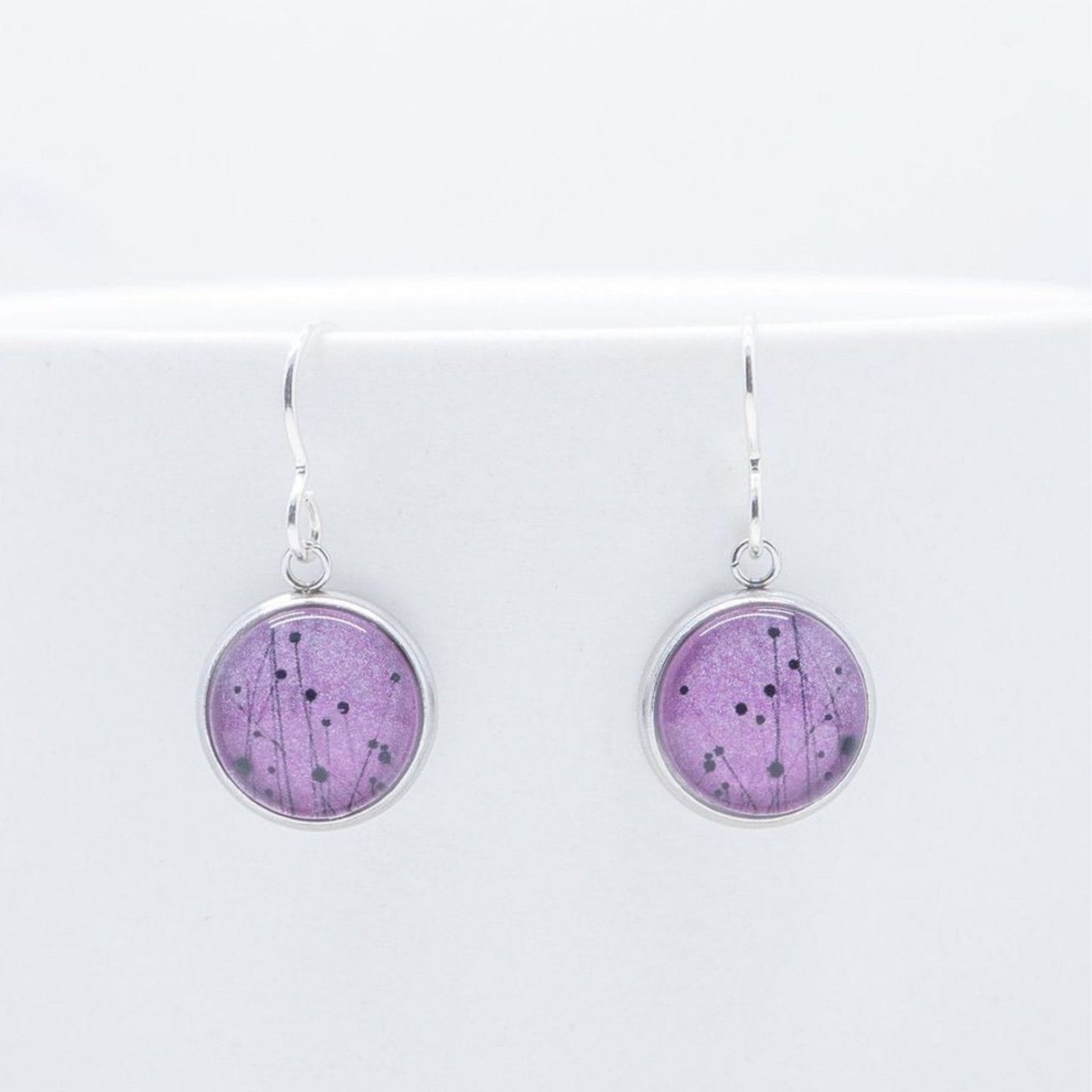 Myrtle & Me Drop Earrings Button Grass Purple