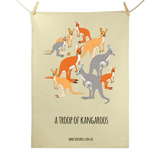 Red Parka Tea Towel Troop of Kangaroos