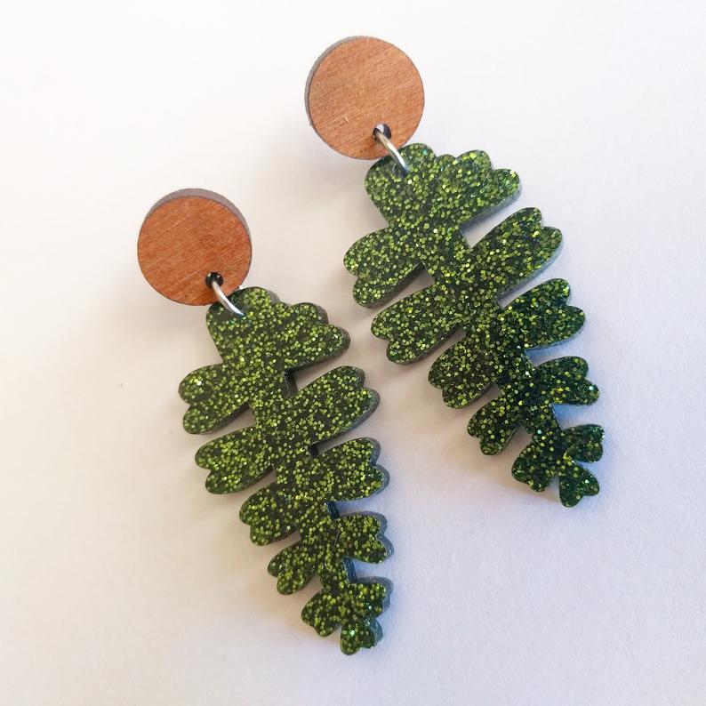 Under The Shade of a Bonsai Tree Earrings Sparkly Green Forest