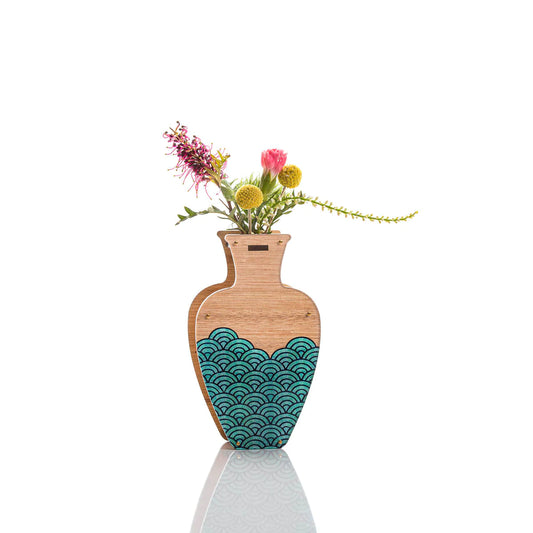 Pili Pala Large Handmade Vase Teal Wave Design