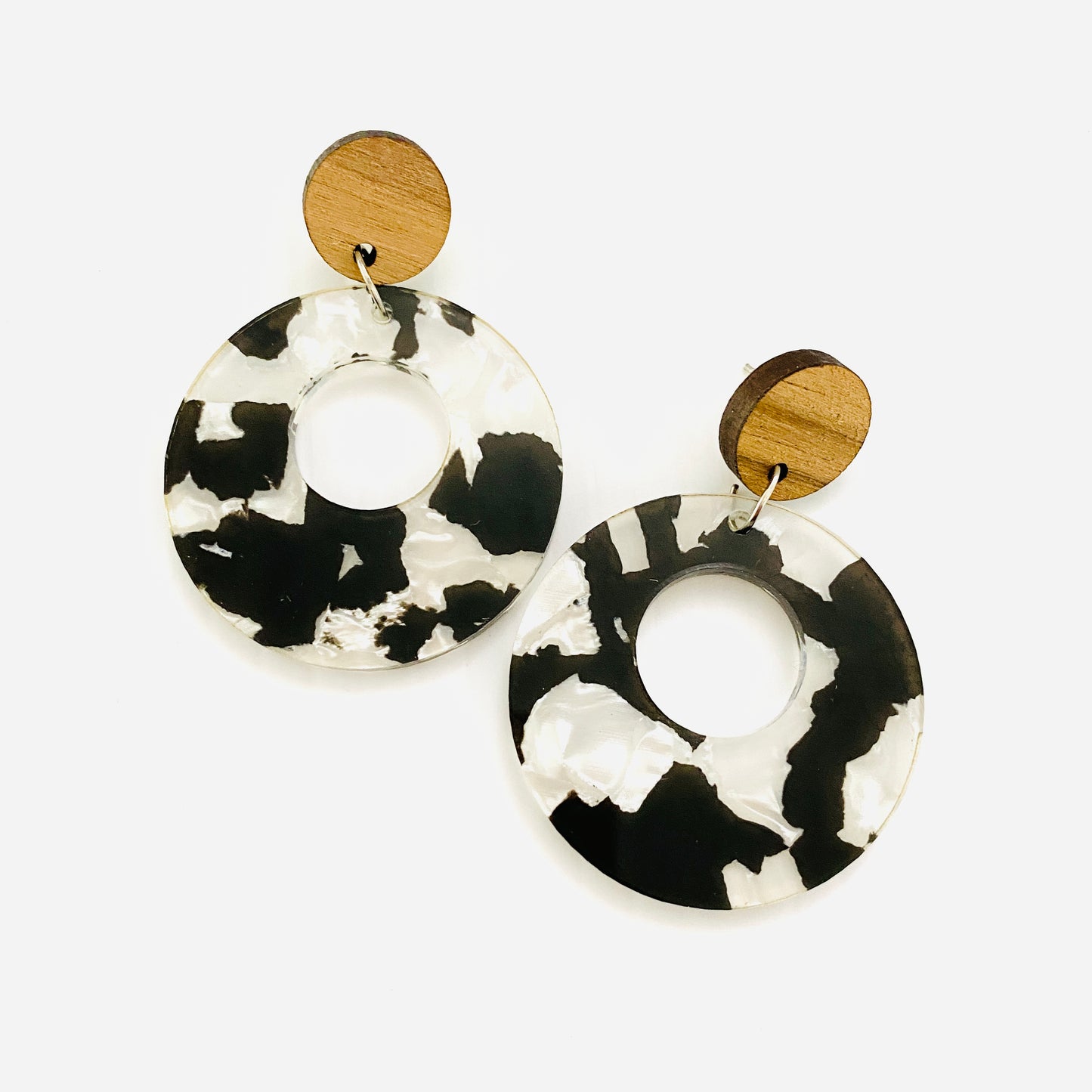 Under The Shade of a Bonsai Tree Earrings Black And White Hoop