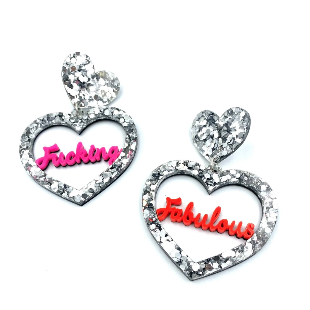 Haus of Dizzy Neon Fucking Fabulous Heart Earrings Pink