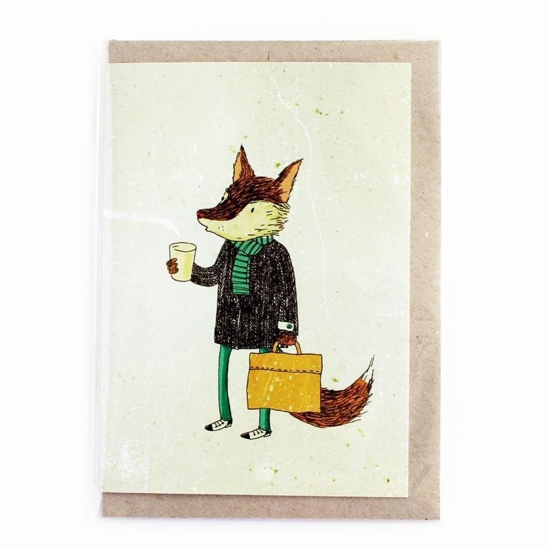 Surfing Sloth Card Coffee Fox