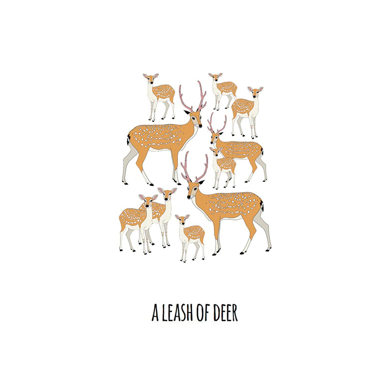 Red Parka Print A Leash Of Deer