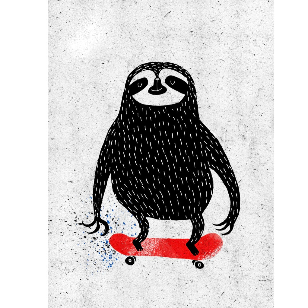 Surfing Sloth Print - Skating Sloth