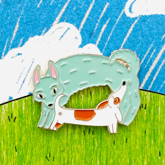 Surfing Sloth Enamel Pin Sniffing Dogs