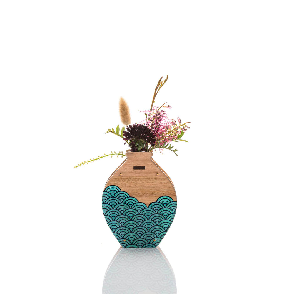Pili Pala Medium Handmade Vase Teal Wave Design