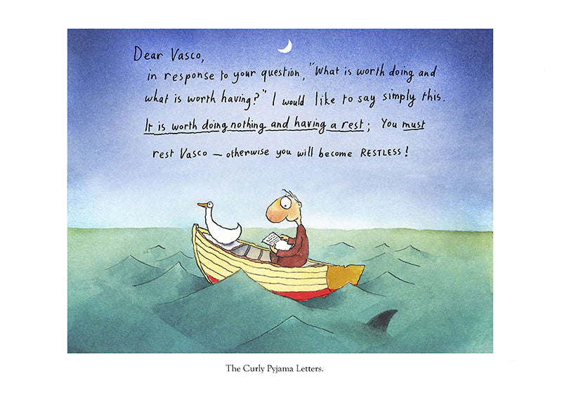 Michael Leunig Print - Vasco Pyjama in Boat