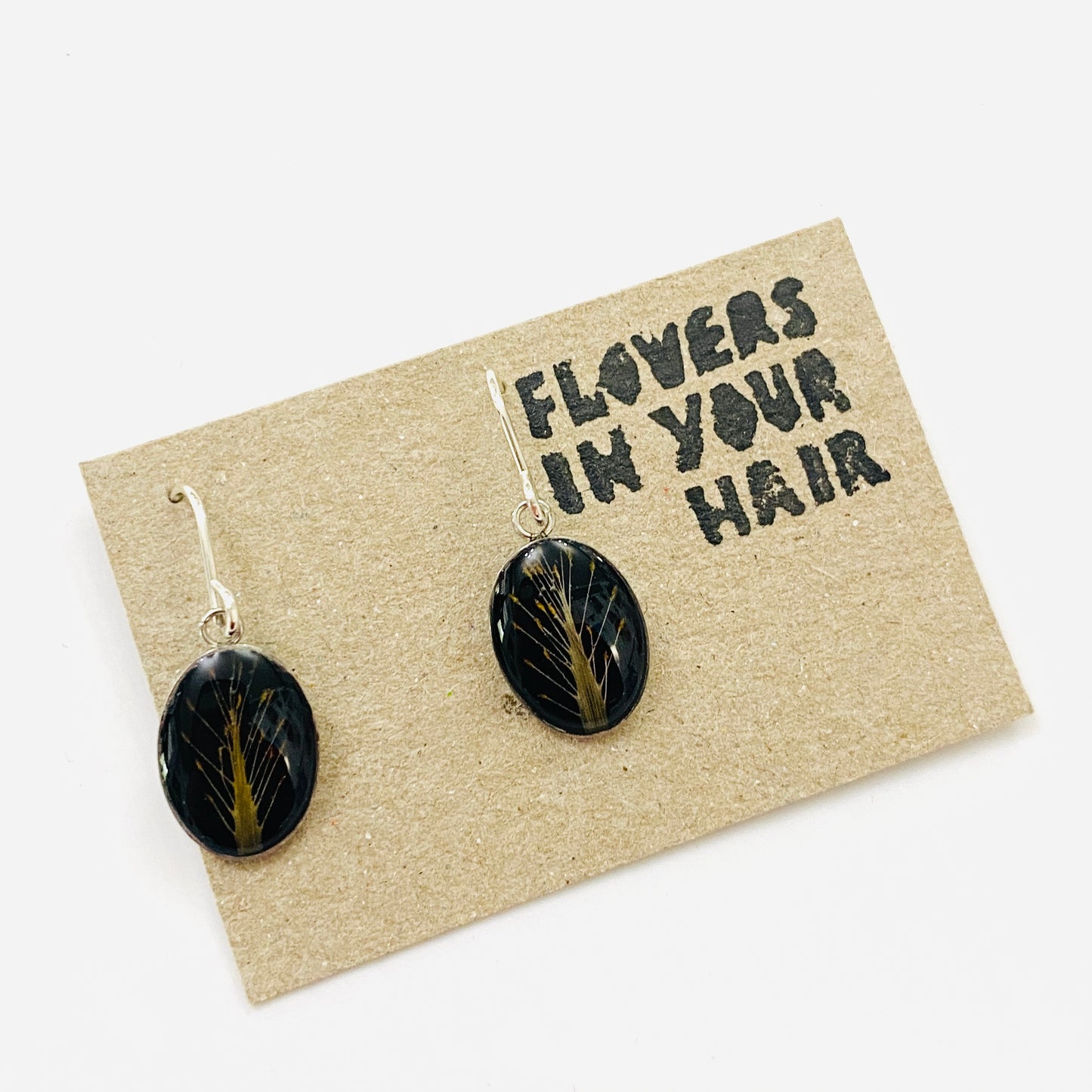 Flowers In Your Hair Oval Small Drop Earrings Wildflowers Forest