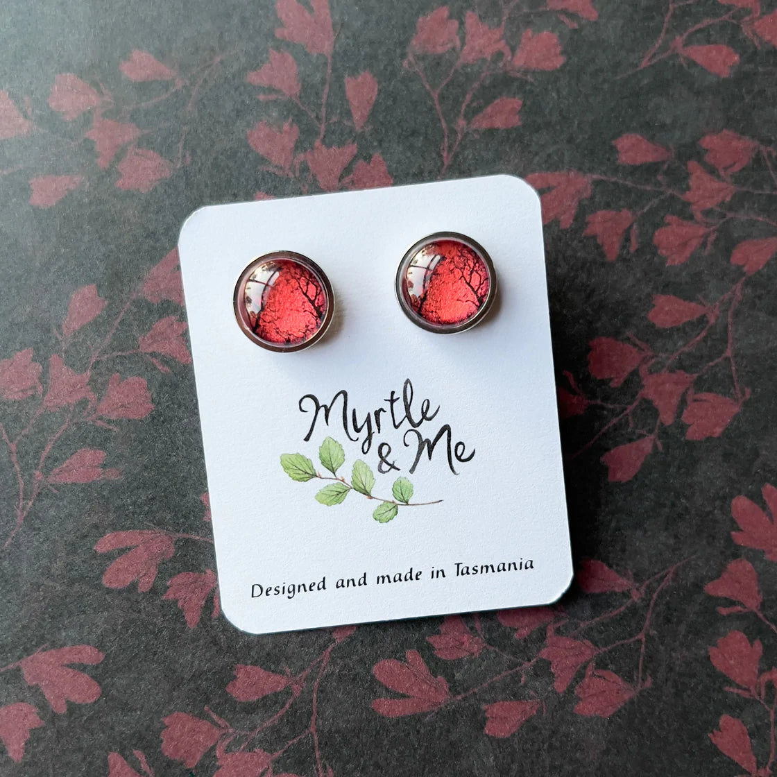 Myrtle & Me Stainless Steel Stud Earrings Gum Trees After Fire Red - Winter Edition