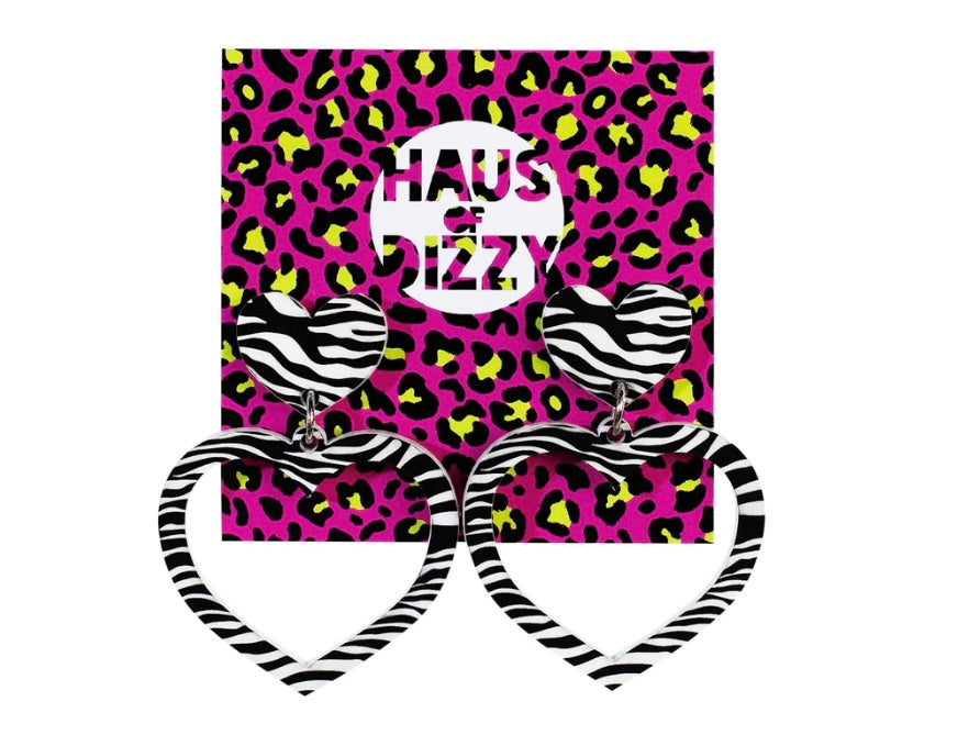 Haus Of Dizzy Zebra Barbie Heart Earrings