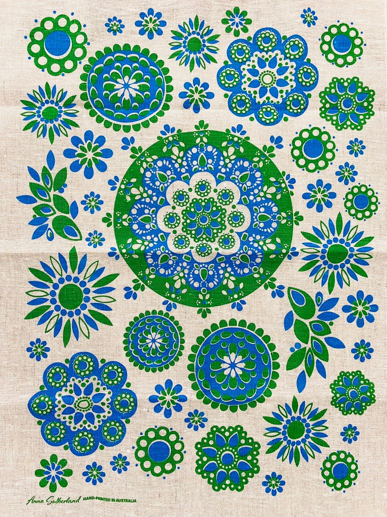 Anna Sutherland Linen Tea Towel Blue and Green