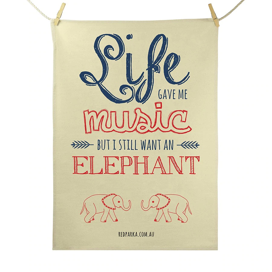 Red Parka Tea Towel Elephant + Music
