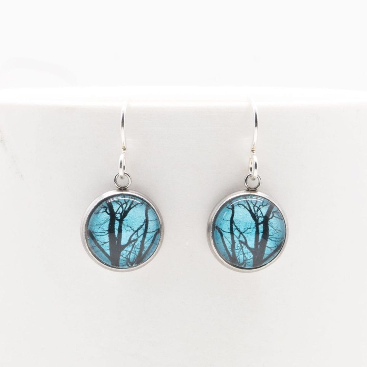 Myrtle & Me Drop Earrings Winter Trees Blue