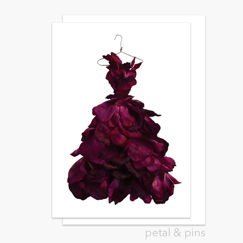 Petal & Pins Card Red Wine Rose Gown