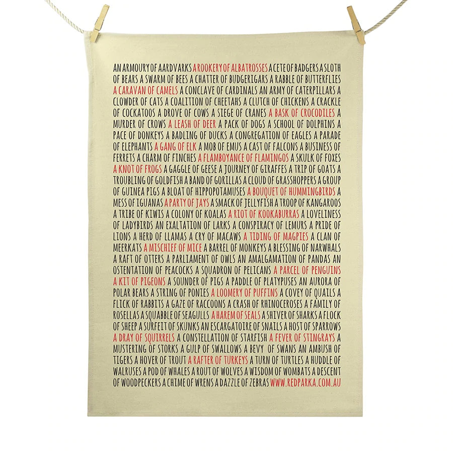 Red Parka Tea Towel Collective Nouns