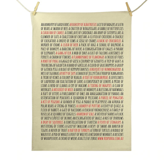 Red Parka Tea Towel Collective Nouns