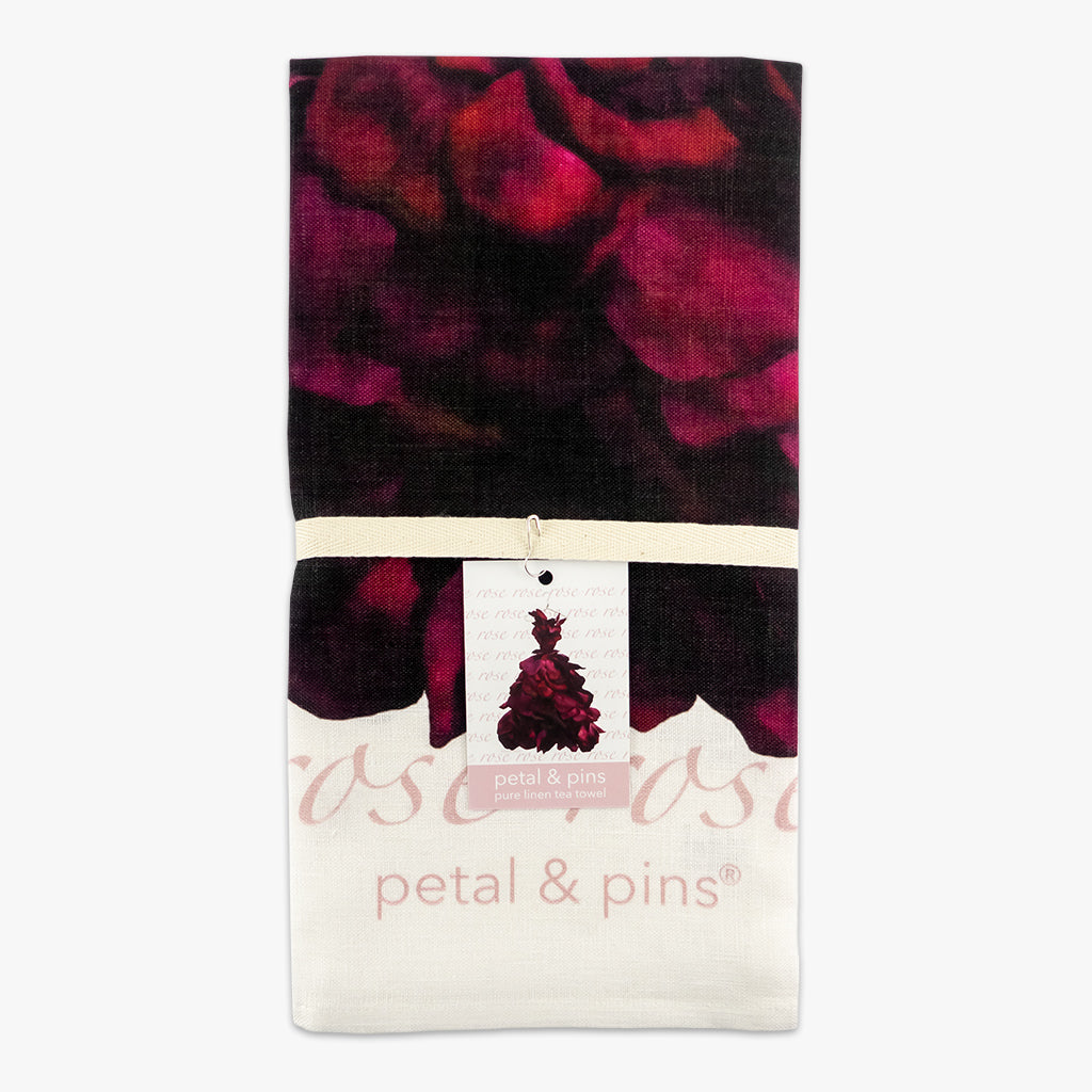 Petal & Pins Tea Towel Red Wine Rose Gown