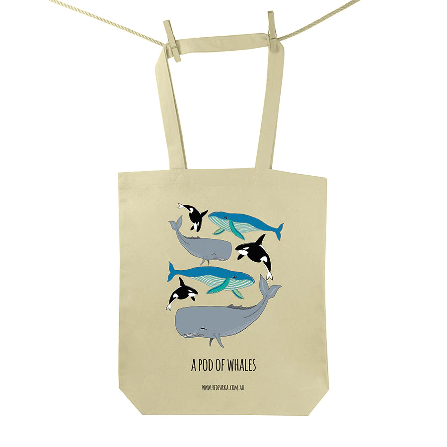 Red Parka Tote Bag Pod of Whales