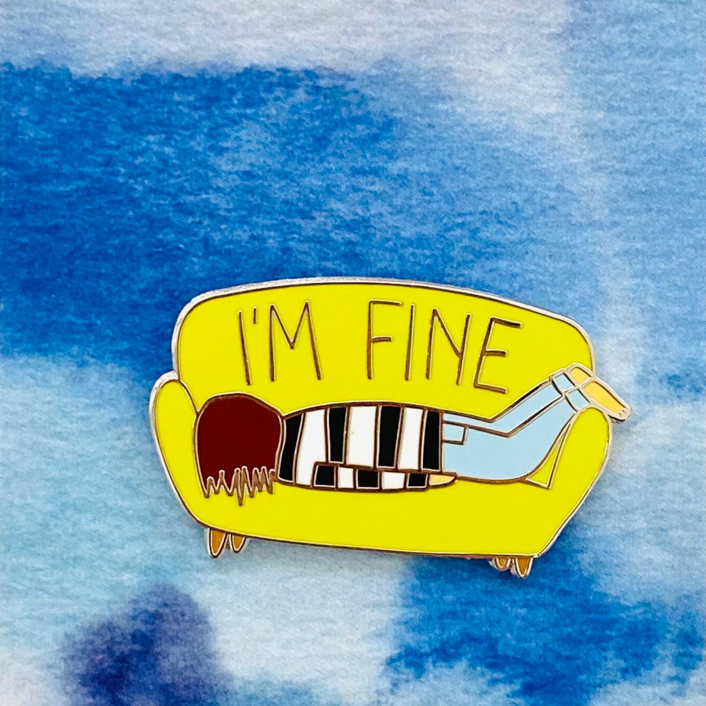 Surfing Sloth Enamel Pin - I’m Fine Lime