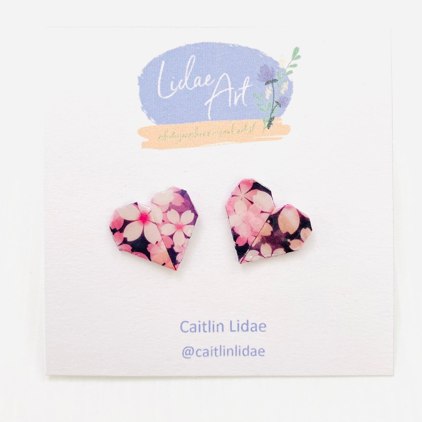 Lidae Art Origami Heart Stud Earrings Sakura Blossom