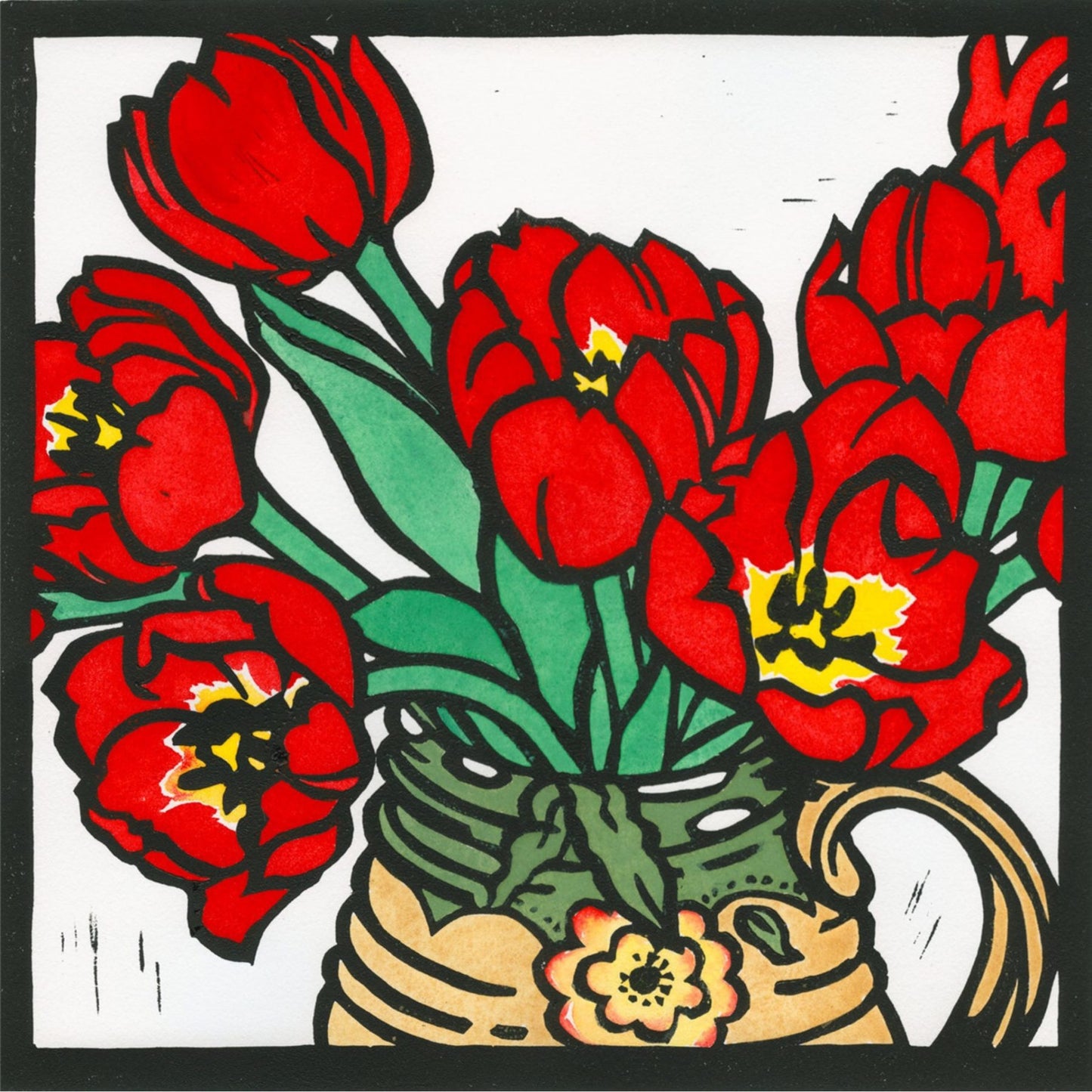 Cam Knuckey Card Red Tulips Deco Jug