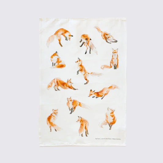 Choose Arts Art By Qing - Tea Towel, Red Foxes