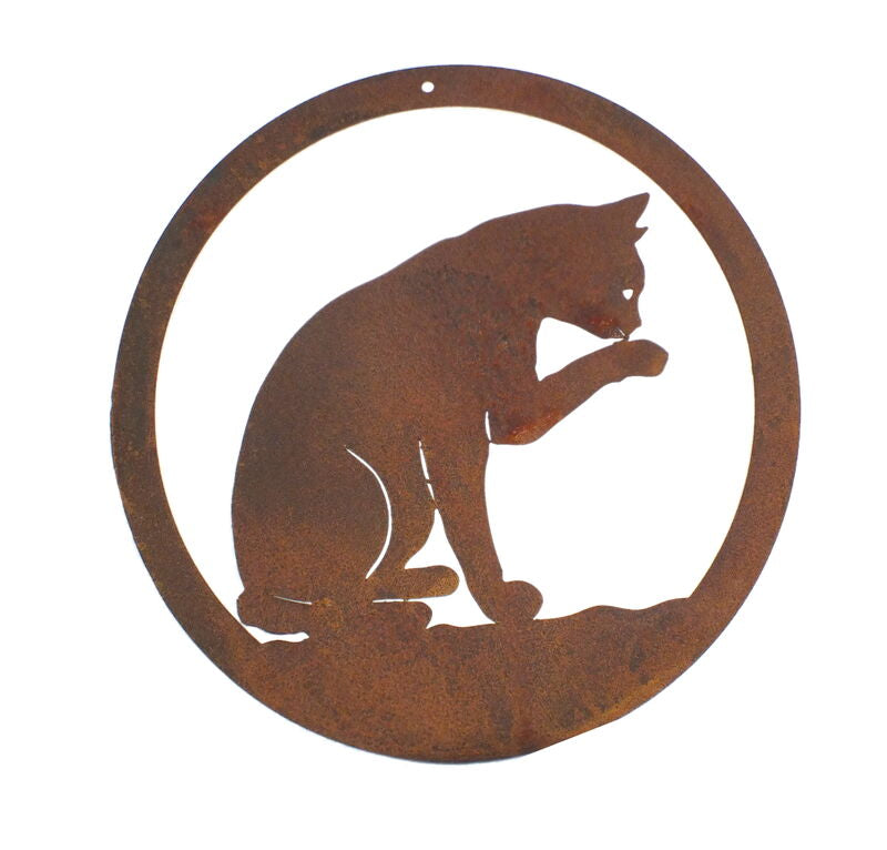 Overwrought - Cat Licking Paw Round Wall Art