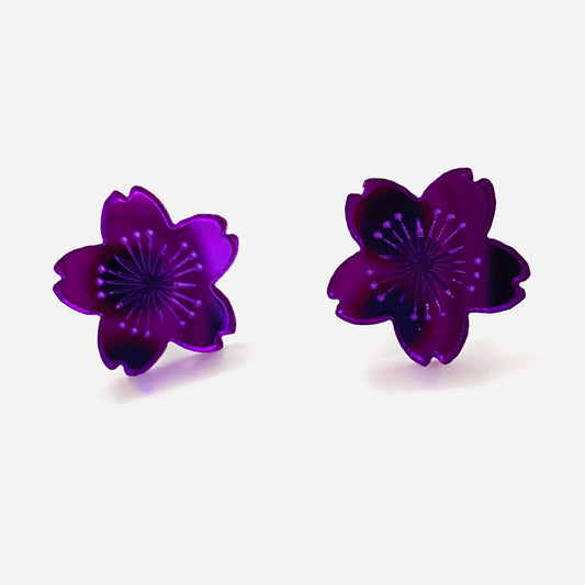 Under The Shade Of A Bonsai Tree Earrings Sakura Stud Purple