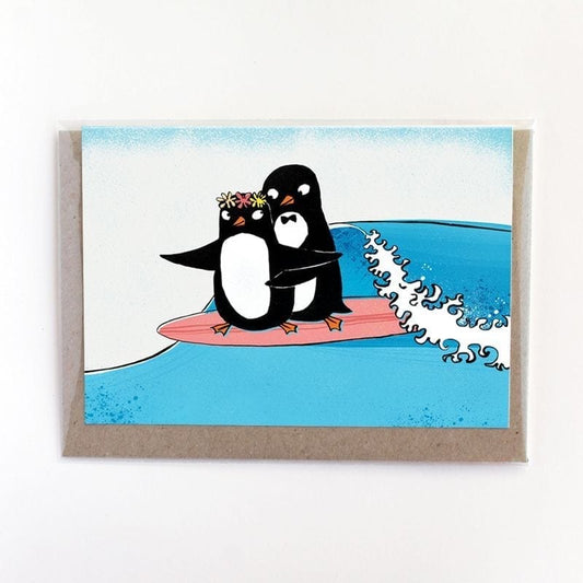 Surfing Sloth Card Surfing Penguins