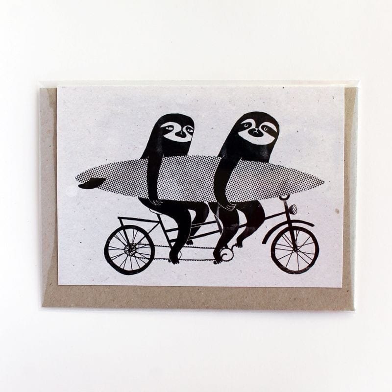 Surfing Sloth Card Tandem Sloths