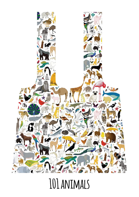 Red Parka 101 Animals Recycled Plastic Folding Shopping Bag