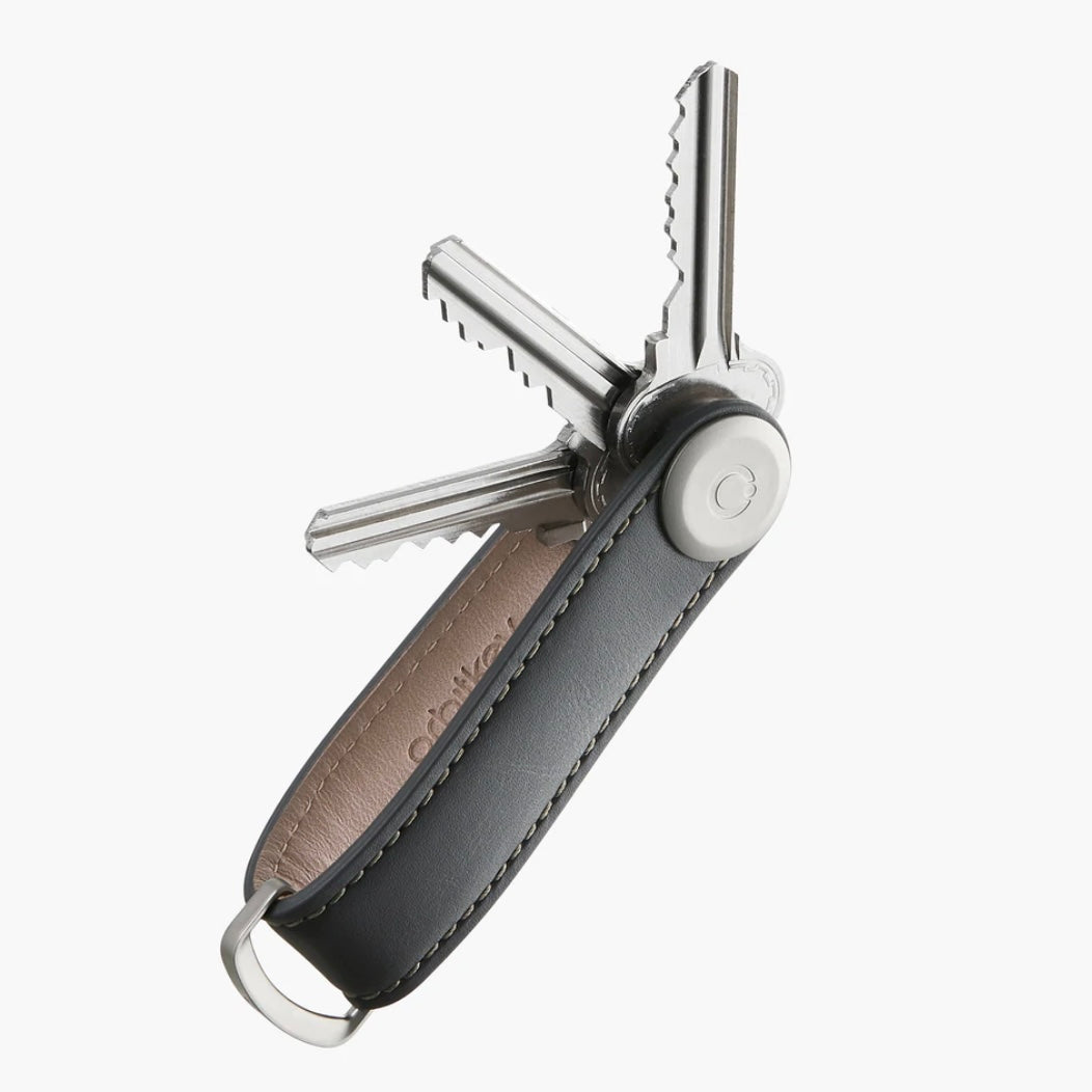 Orbitkey Key Organiser Leather Charcoal With Grey Stitching