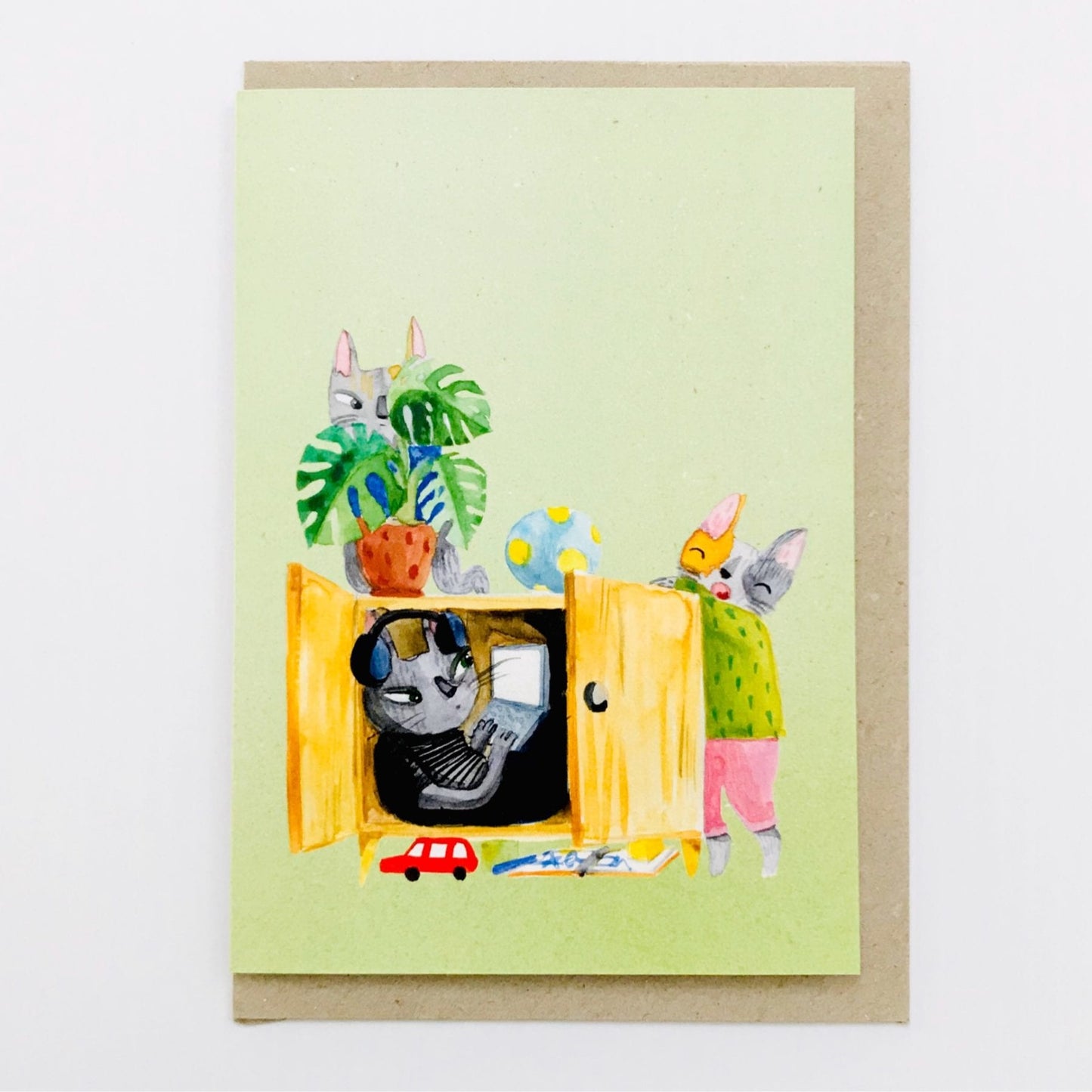Surfing Sloth Card Work From Home Cat (and kittens)